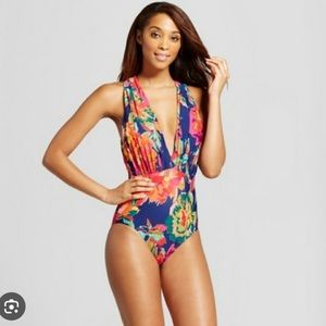 Sea Angel Swimsuit plunge neck V cross back one piece swimsuit sz M